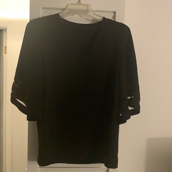 Tops - Black V-neck blouse with bell sleeves
